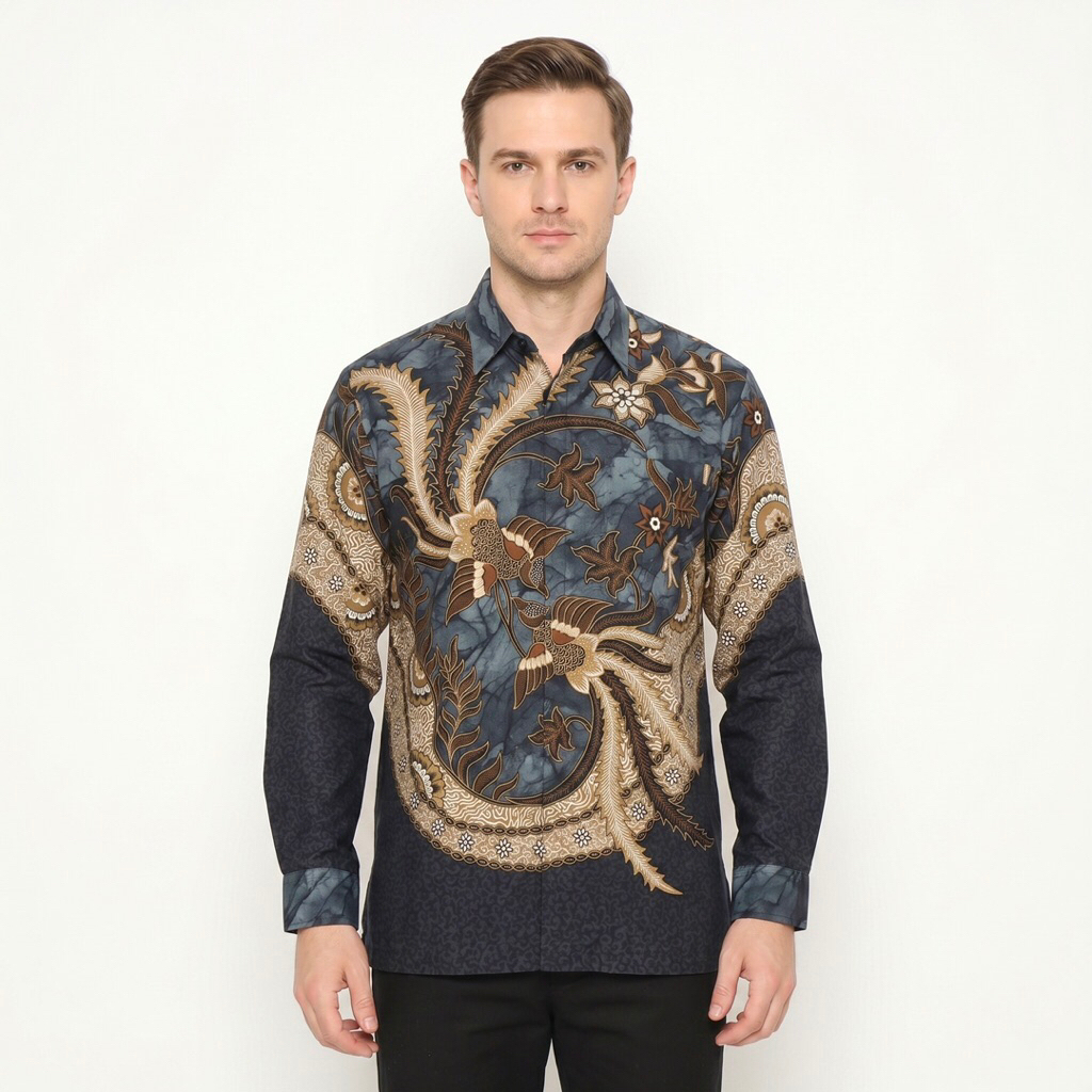 |Magnus| Kemeja Batik Pria Lengan Panjang Bahan Katun 40s Lapis Furring Arrow Warna Hitam Vtg