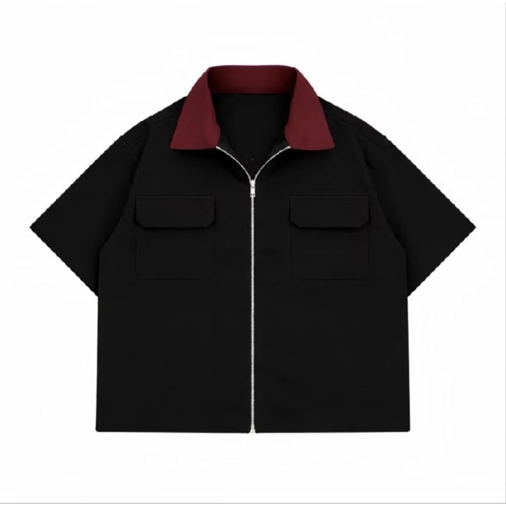 kemeja workshrit boxy kombinasi 2 warna pria