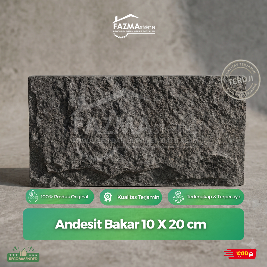 Batu Alam Andesit Bakar 10x20 cm | Dekorasi Rumah | Fasad Rumah