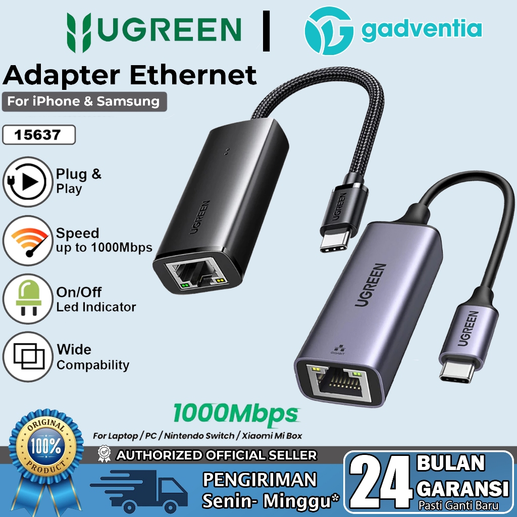 UGREEN USB Type-C to RJ45 Lan Ethernet Adapter Up To 100Mbps 1000Mbps 2500Mbps for Laptop PC Windows
