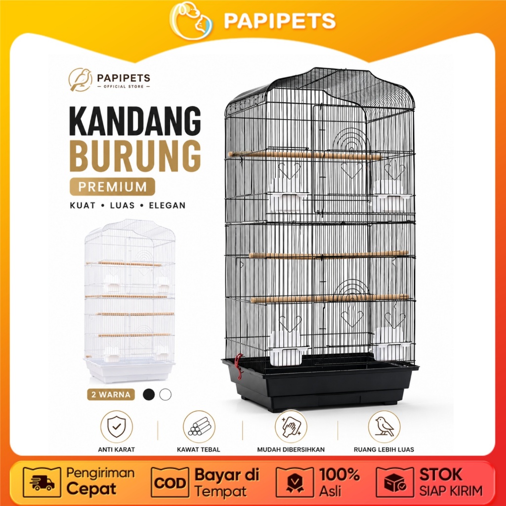 PAPIPETS Sangkar Burung Besi Kecil Ruji Hitam Ringan Kokoh Untuk Pleci Kenari Prenjak Konin
