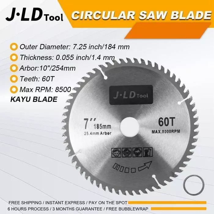 JLD 185mm Circular Saw Blade 7Inch 60T Mata Gerinda Potong Kayu  Mata Gerinda Potong Kayu 7 Inch