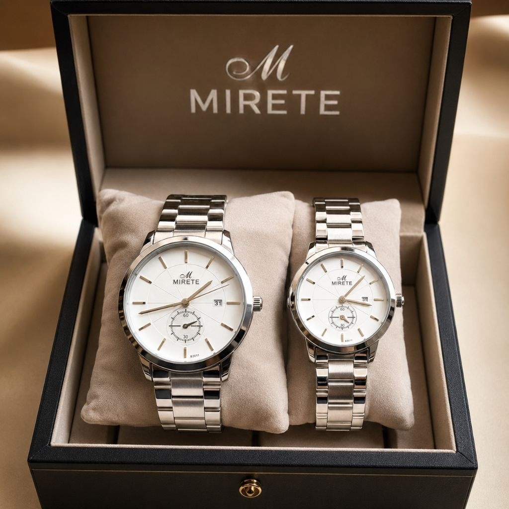 |||Mirete|||Jam Tangan Mirete 9011Couple Pria & Wanita Original Realpict Wateresistent Stainless Tan