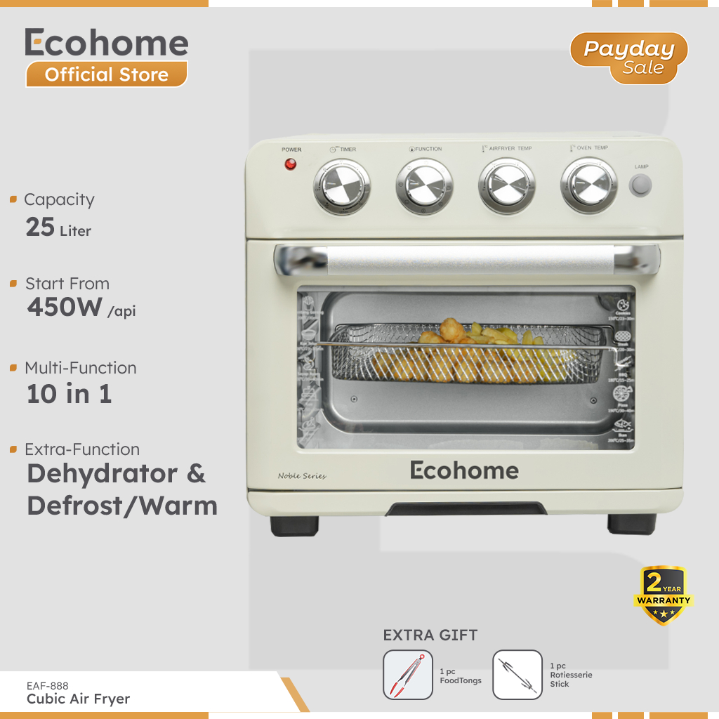 ECOHOME Cubic Air Fryer EAF888 10 in 1 Function 25L Air Fryer & Oven | Defrost Warm & Dehydrator