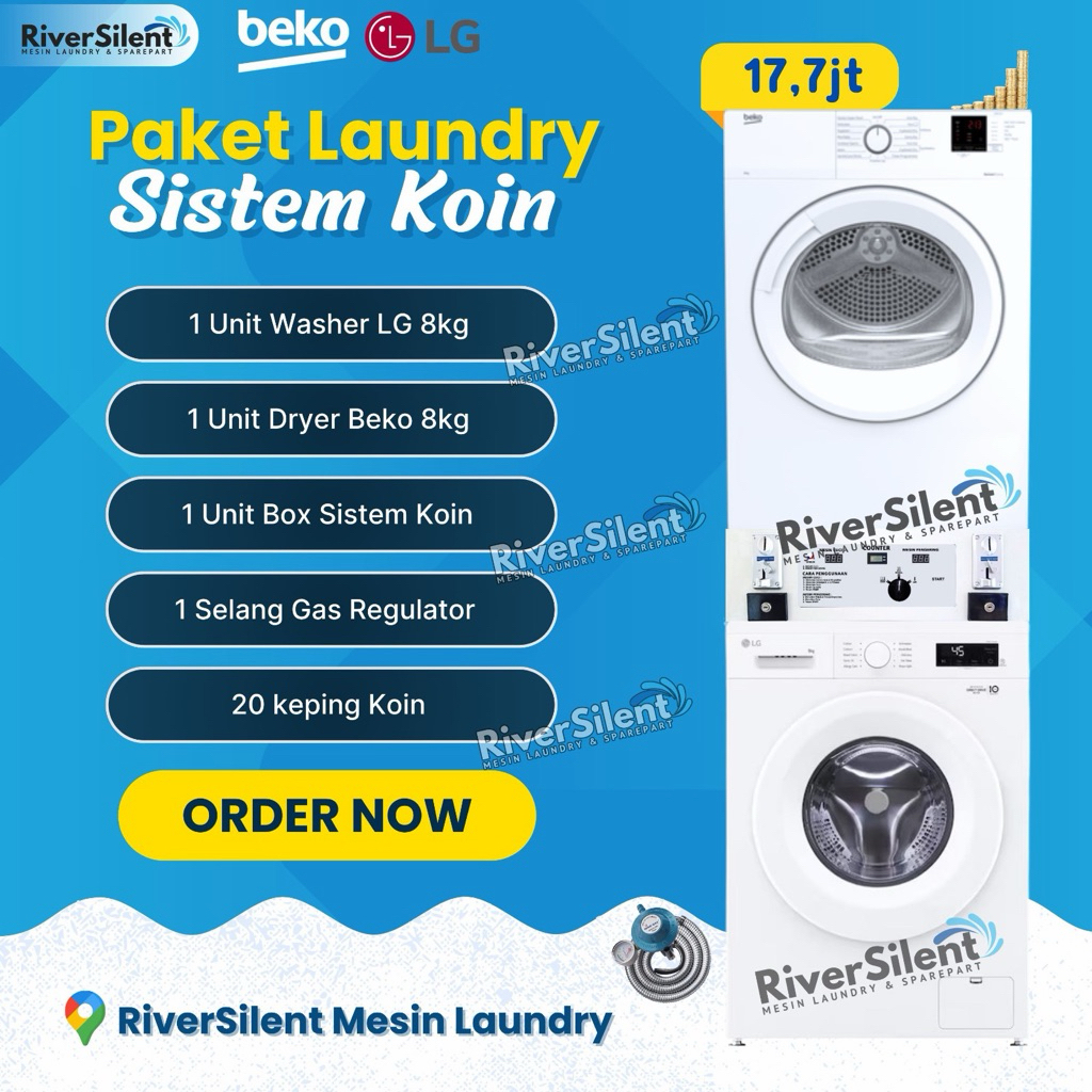 Paket mesin laundry beko LG 8kg self service | mesin laundry coin