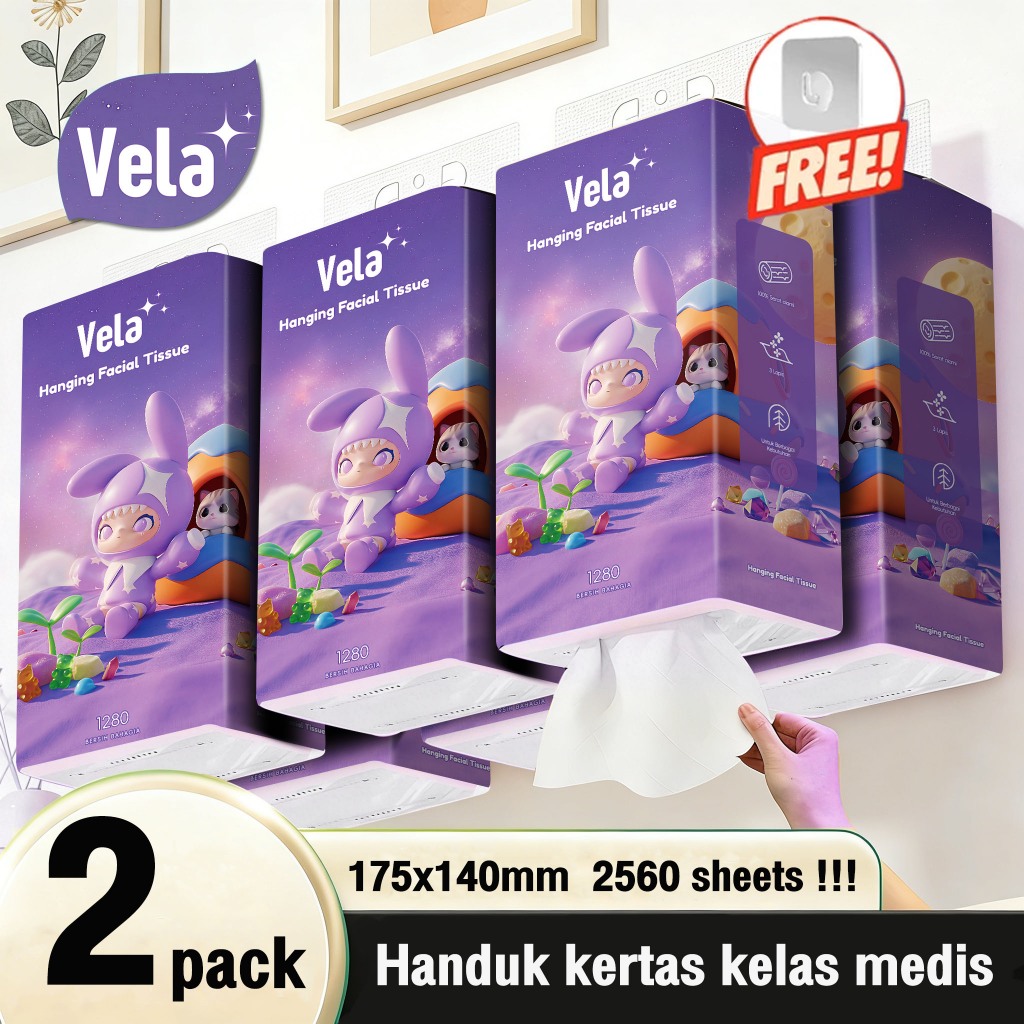 [2 pack free hook] VELA GANTUNG Tissue wajah Langsung dari Pabrik 5120 helai 3ply Tisu murah Langsun