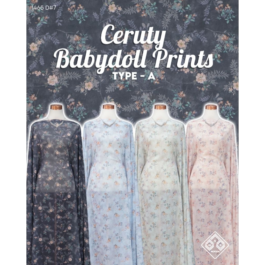(NEWEST ARRIVAL) Ceruty R-Mani Prints BabyDol Printing Kain Sifon Ceruty BabyDoll Printing Per 0.5m 