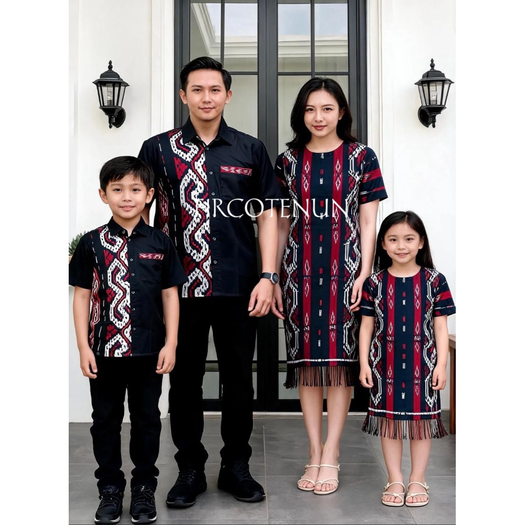 Couple Keluarga Tenun Veronika Hitam - Sarimbit Keluarga Tenun - Kemeja Tenun Pria & Dress Tenun Wan