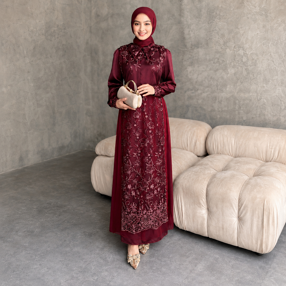 Gamis Pesta Mewah Elegan Helwa Dress Kondangan Inner dan Outer Brukat Baju Kondangan Wanita Terbaru