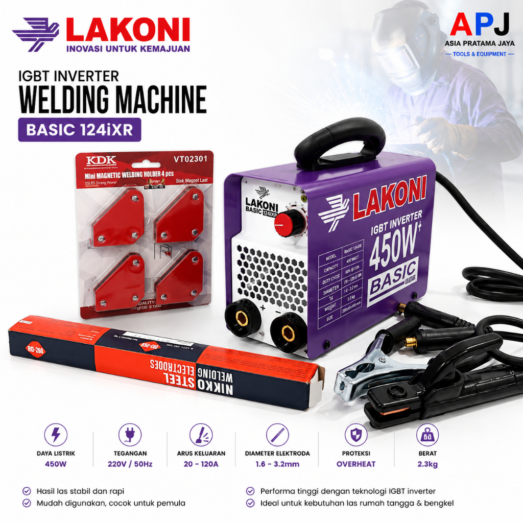 PAKET Mesin Las Lakoni Mesin Las Inverter Lakoni 450watt Basic 124ix + Kawat Las + Welding Holder se