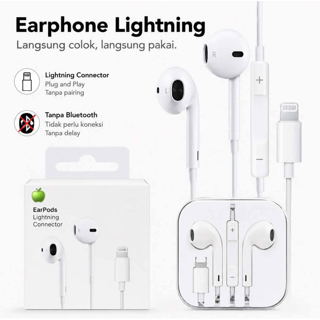 Earphone iPhone Kabel Lightning Kualitas Ori "TIDAK BLUETOOTH" Semua iPhone 7 / 8 / X / XR / XS / 11