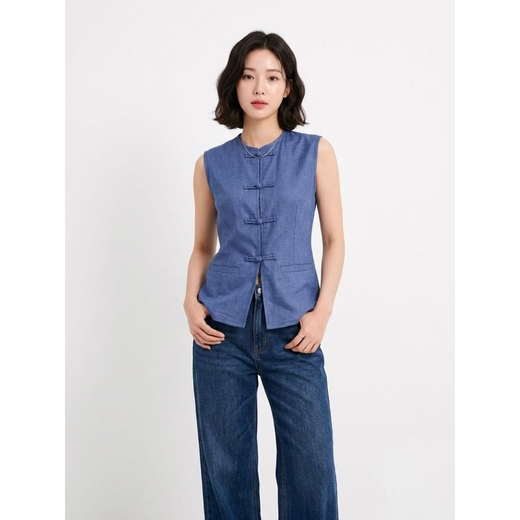 Vest Cheongsam Denim Wanita Syifa Hadju