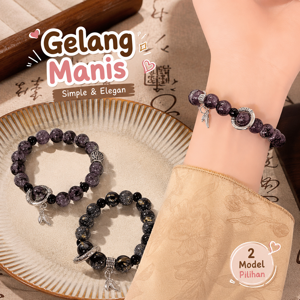 Gelang Manik-manik Kristal Hitam Kaca Mikro Aksesori Modis Gaya Tiongkok Bracelet
