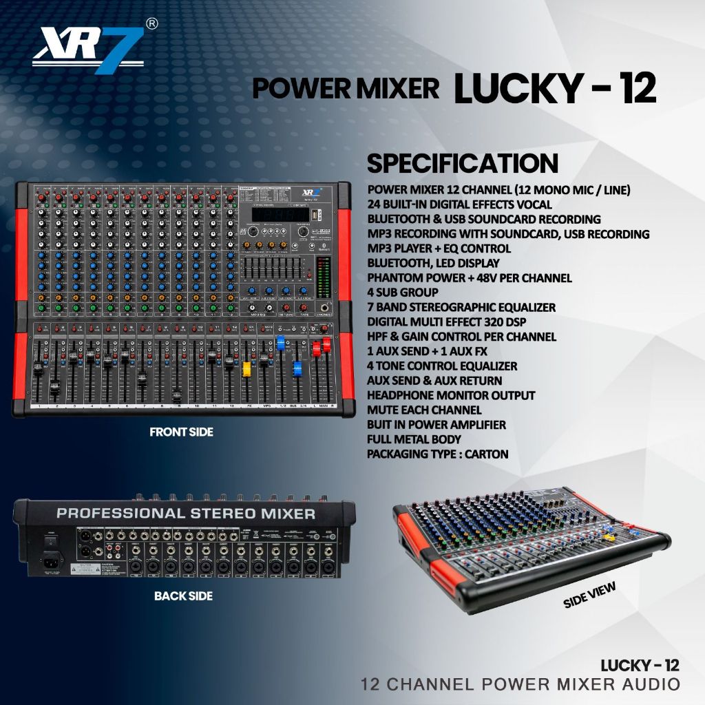 Power Mixer audio XR7 Lucky 12 Original 12 Channel Bluetooth Duniapro