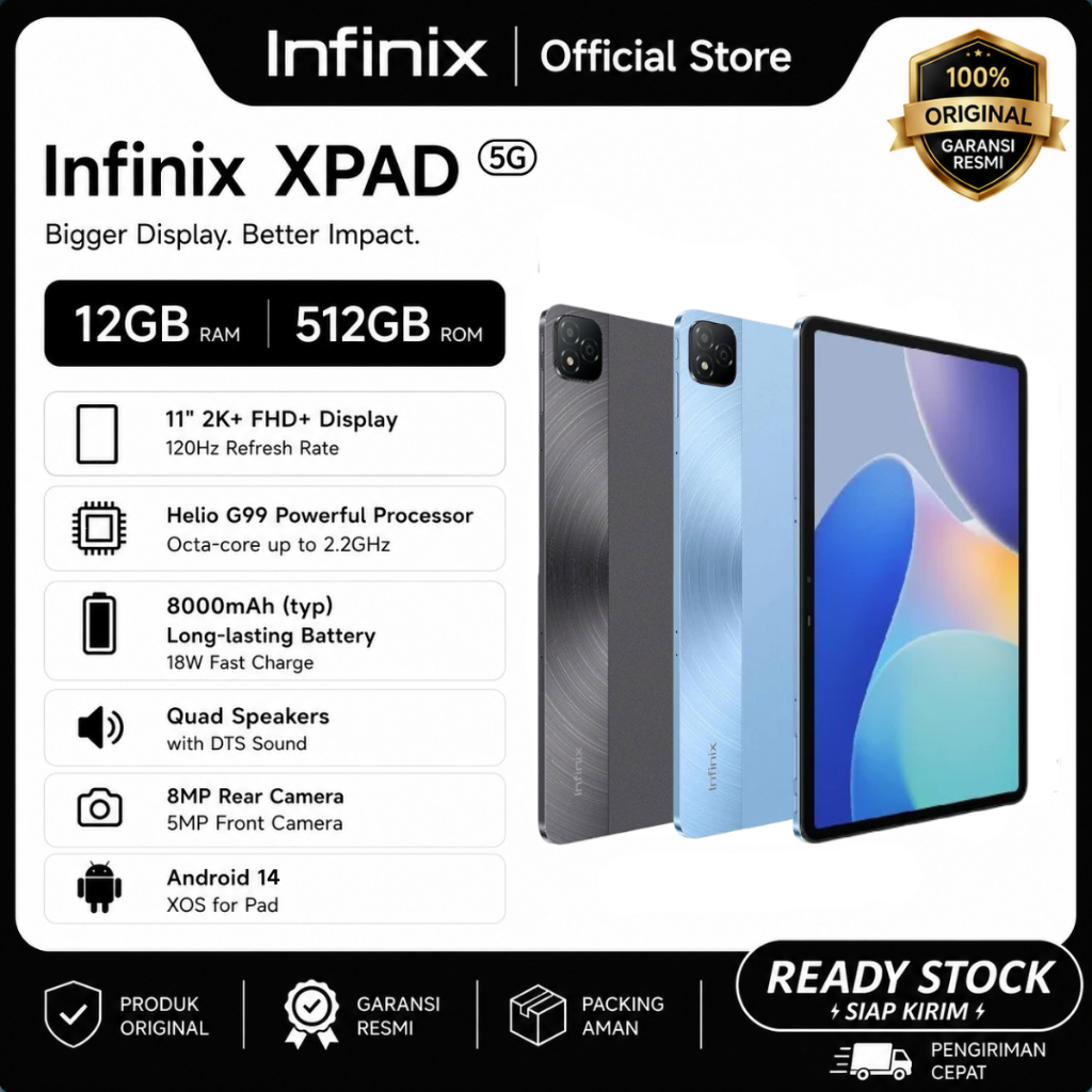 INFINIX XPAD | IPS 11 inci 90Hz | Helio G88 | 12GB+512GB | Baterai 7000mAh | Pengisian Cepat 18W | 4