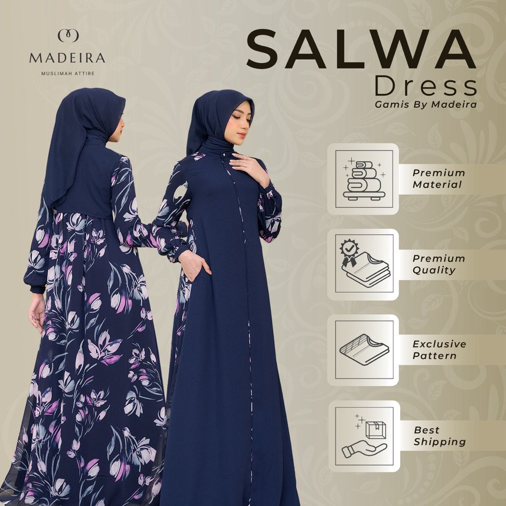 Gamis Wanita Elegan - Madeira - Salwa Dress (Navy)