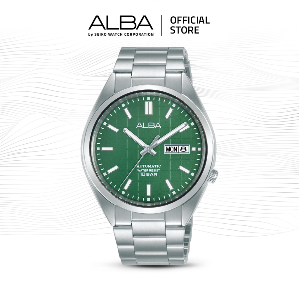 Alba Mechanical Jam Tangan Pria AL4319 / AL4319X1 Automatic Green Patterned Dial Stainless Strap Wat