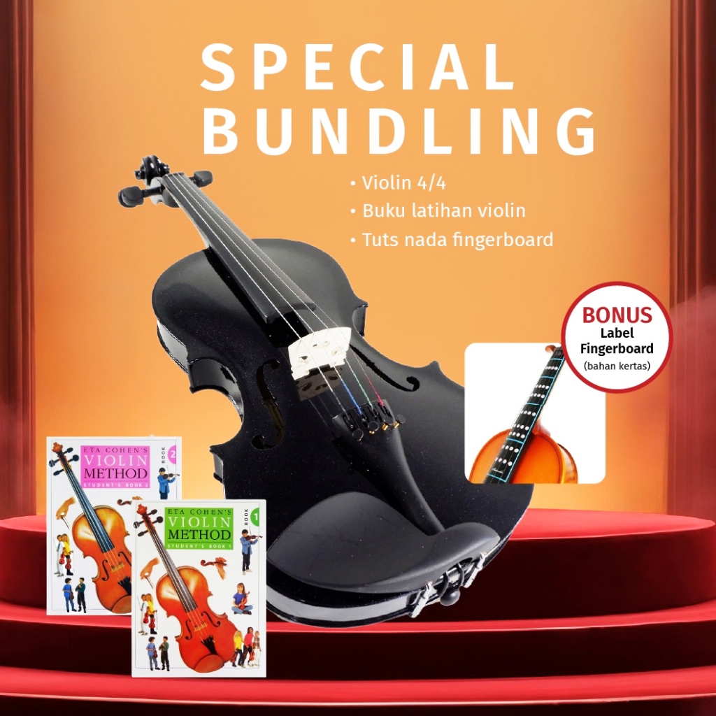 Paket Bundle Biola Akustik Elektrik EQ Shoulder Rest Sticker Fretboard Buku Musik Belajar Biola Viol