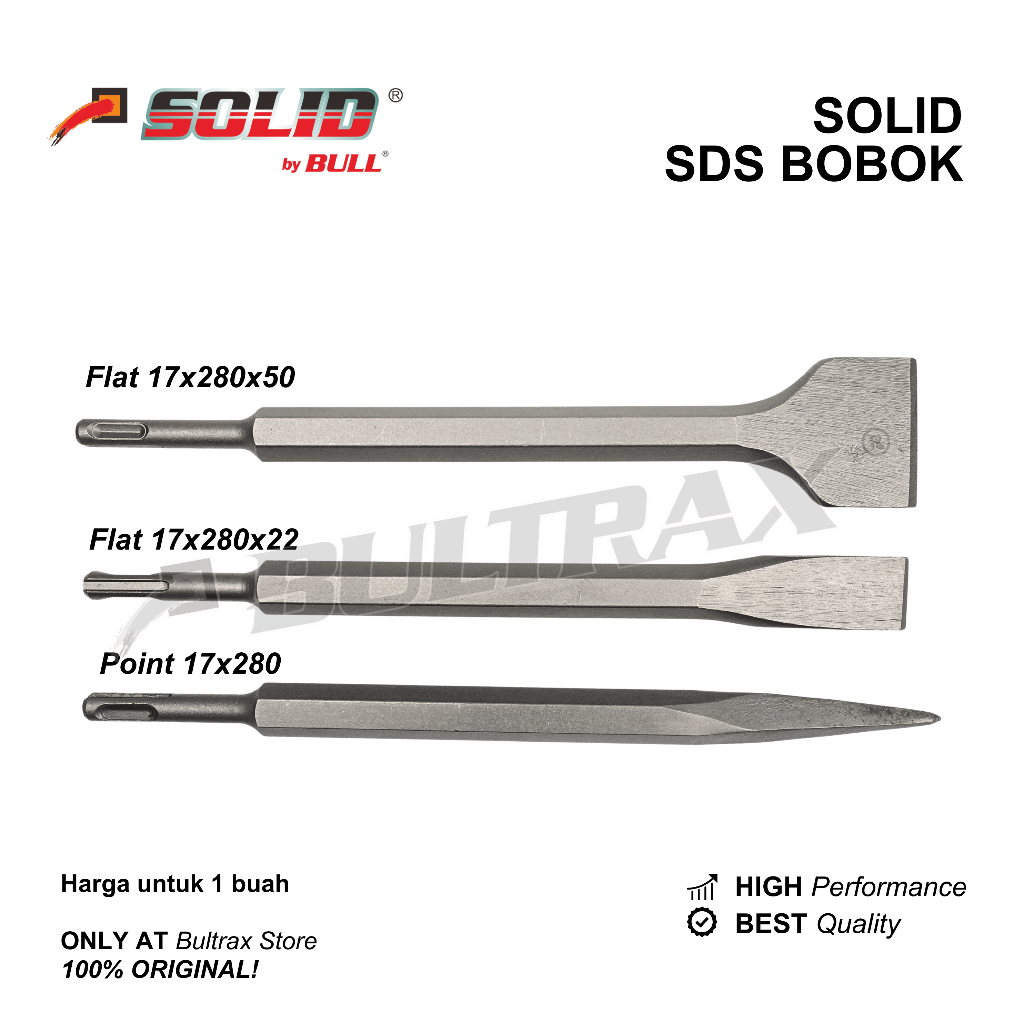 SOLID SDS Bobok Pahat Beton Flat / Point Heavy Duty by BULL