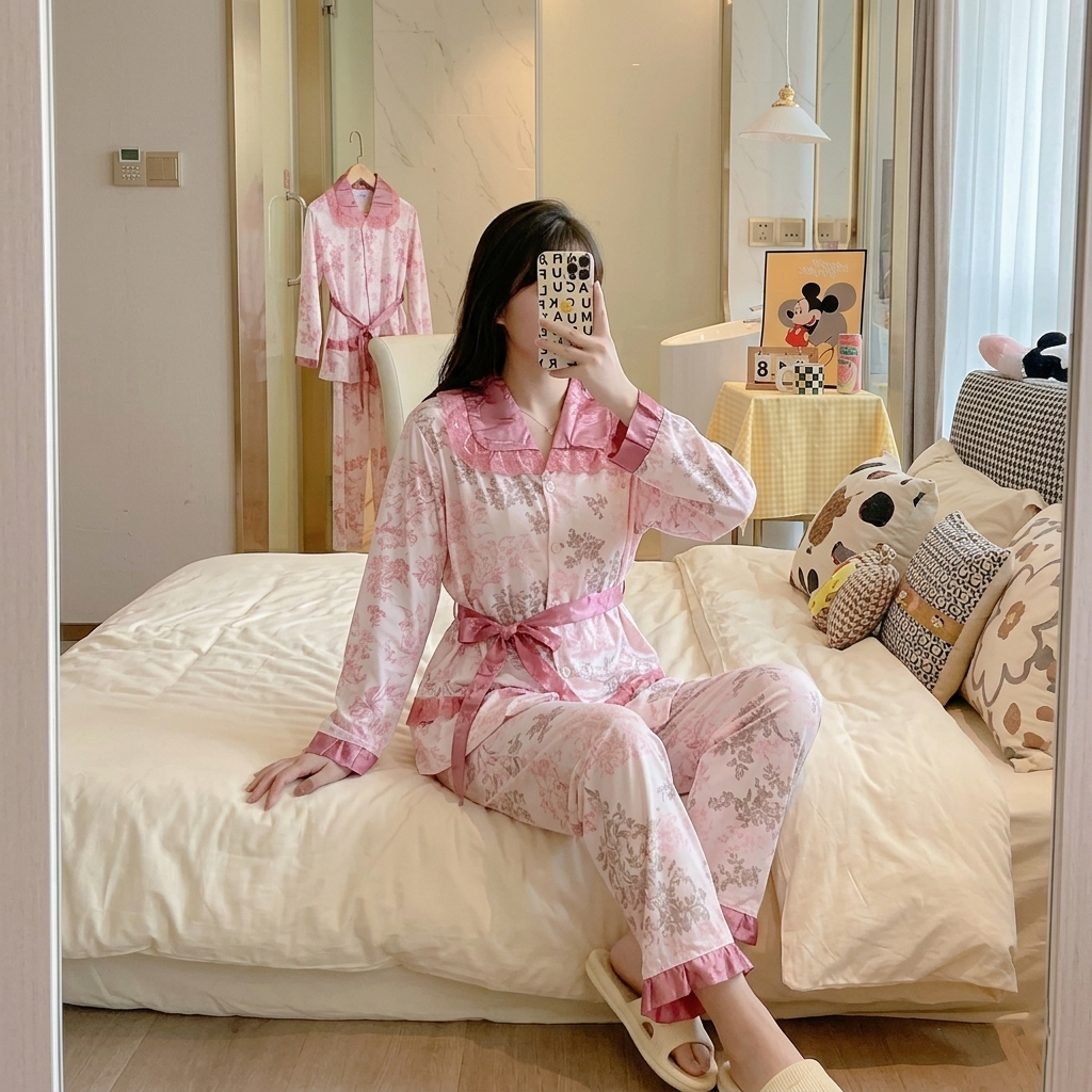 SETELAN PIYAMA IMPORT LUCU BUNGA RENDA KOREAN STYLE