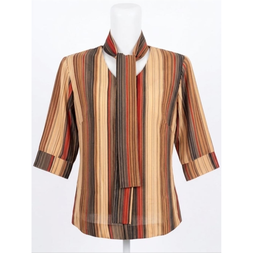 Blouse Wanita Preloved Model Scarf Motif Garis