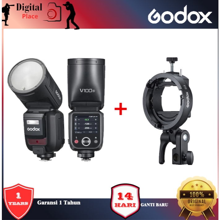 Godox V100 Round Head Flash V-100 Godox Flash V100 + Bracket Godox S3