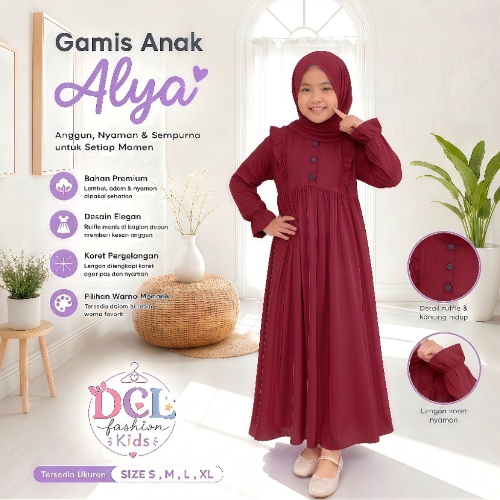 Gamis Anak Alya - Gamis Alya Gamis Premium Anak Perempuan Merah Maroon Bahan Premium lembut usia 1-1