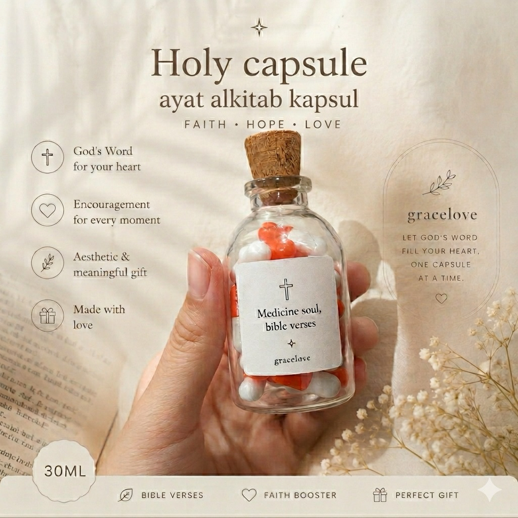 [Gracelove] Pil Ayat Alkitab Kristen Holy Capsule Christian bible verses medicine 30ml biru dan oran