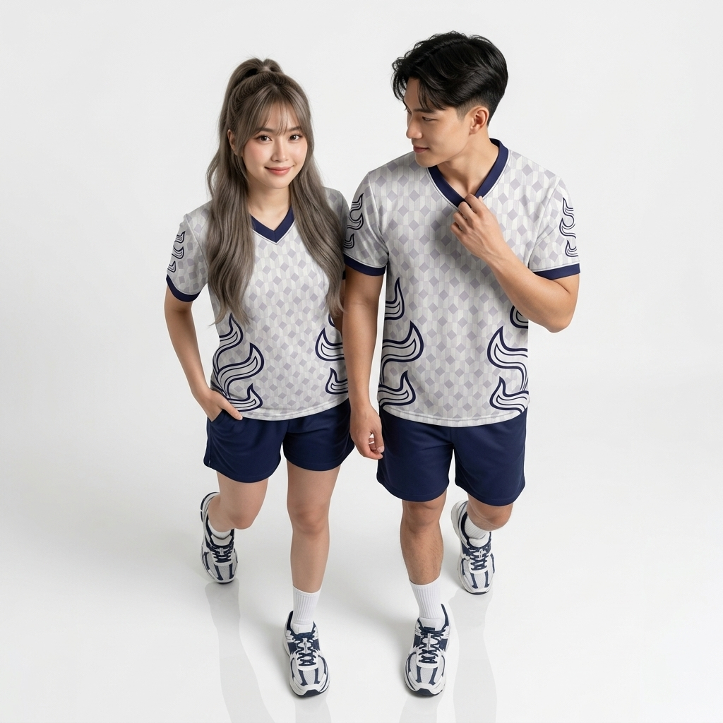 Jersey Hybrid Apparel White Grey Navy Tribal Wave Pattern Baju Atasan Kaos Gym Running Voli