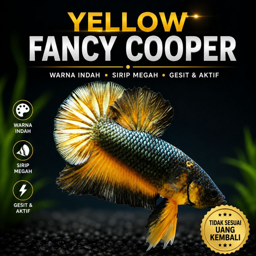 Hiasan Aquarium cupang HMPK Yellow Cooper Dewasa Male