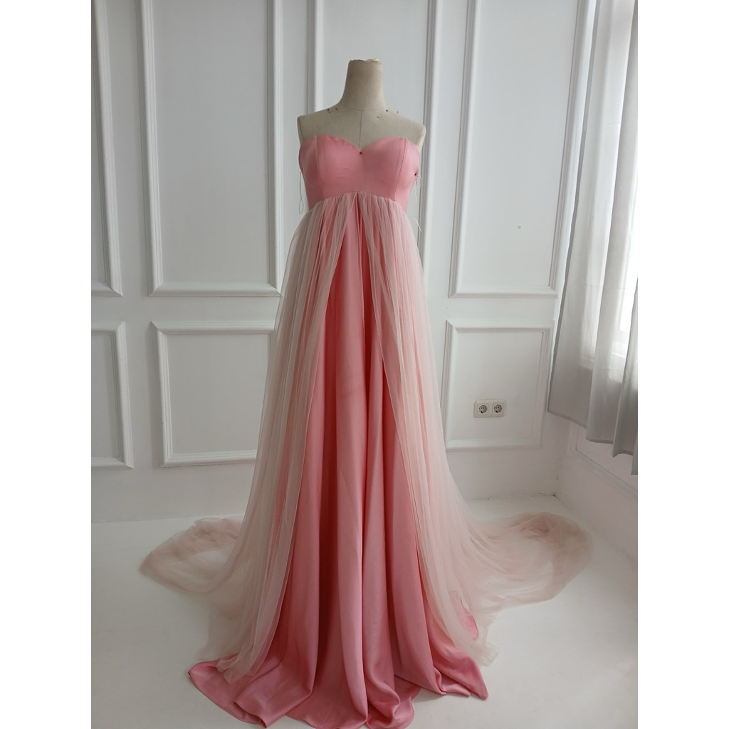 PINK SATIN TULLE GOWN - preloved - maternity