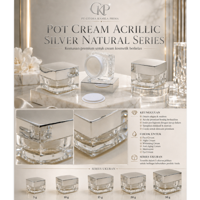 Pot Cream 10 g Silver Kotak Acrylic / Pot Kotak / Pot Cream /Pot Krim /Pot Kosmetik