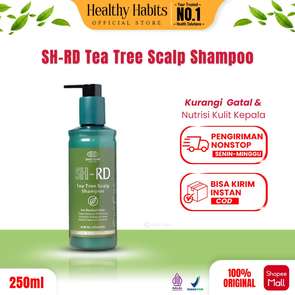 SHRD | Tea Tree | shampoo anti ketombe | Perawatan Rambut | Gatal | Ketombe | Ketombe kering | Kerin
