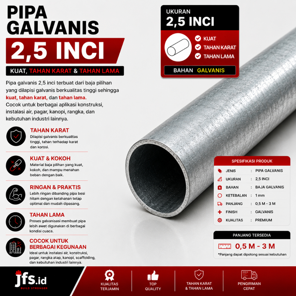 Pipa Galvanis 2,5 Inci Ketebalan 1mm | Selongsong Besi