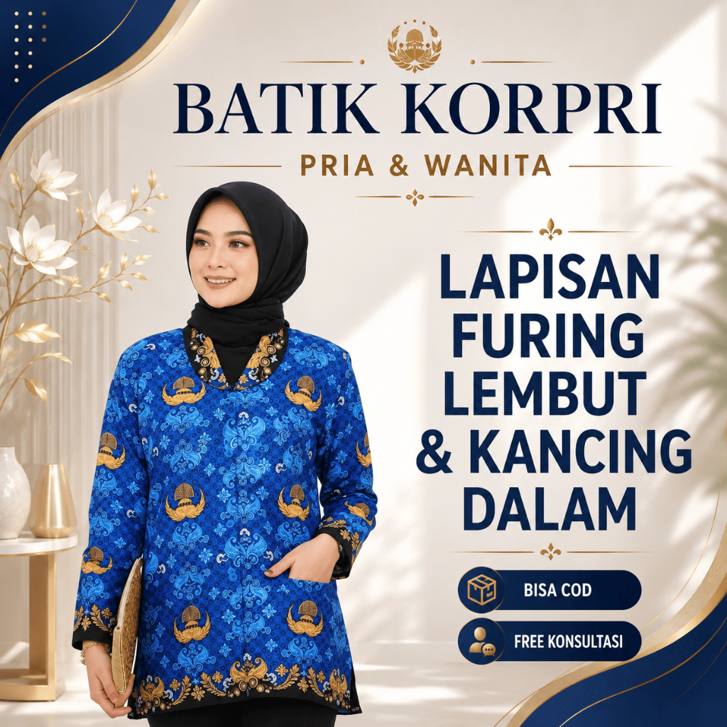 Baju KORPRI Wanita Katun C40s Premium Adem Jahitan Rapi Seragam ASN PNS PPPK Lapis Furing SYAFASTORE