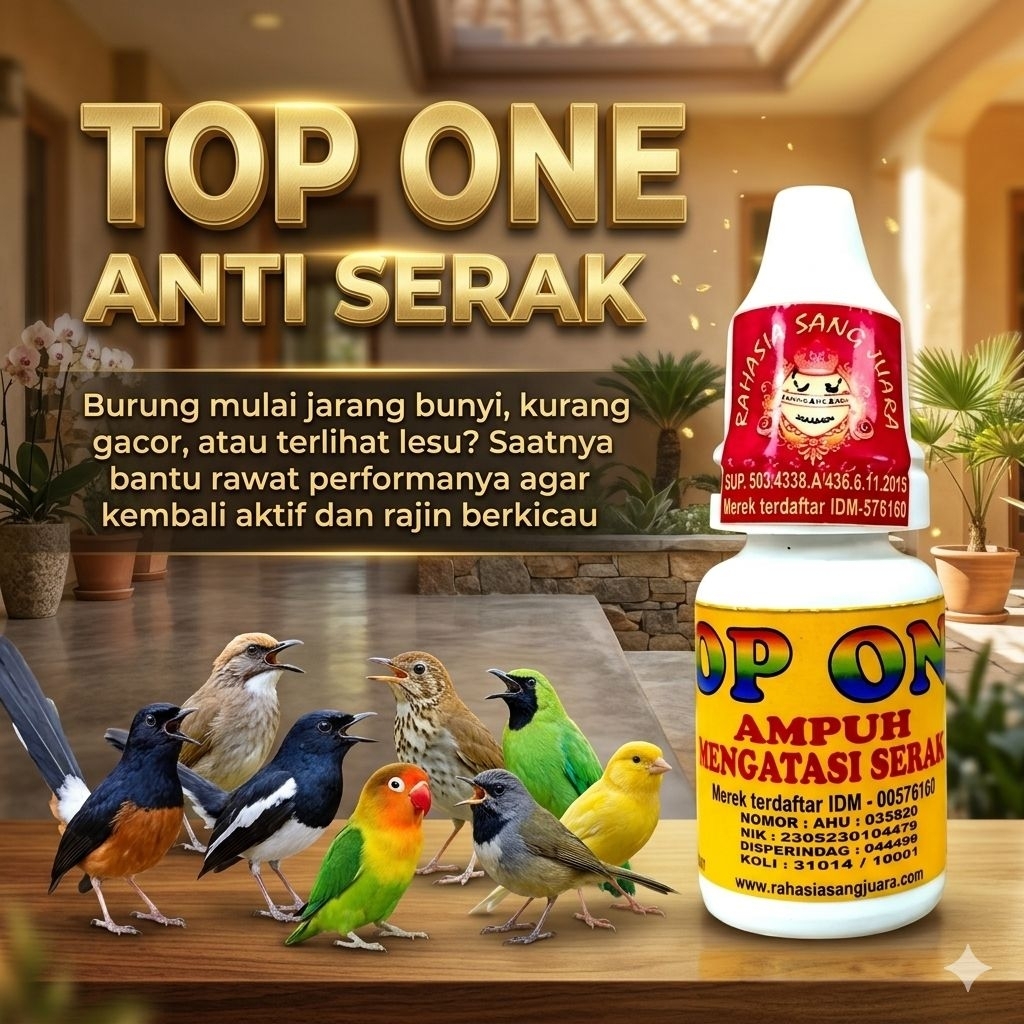 (VB10) VITAMIN TOP ONE – OBAT SERAK BURUNG 15ml Solusi Ampuh Atasi Suara Serak & Gangguan Pita Suara