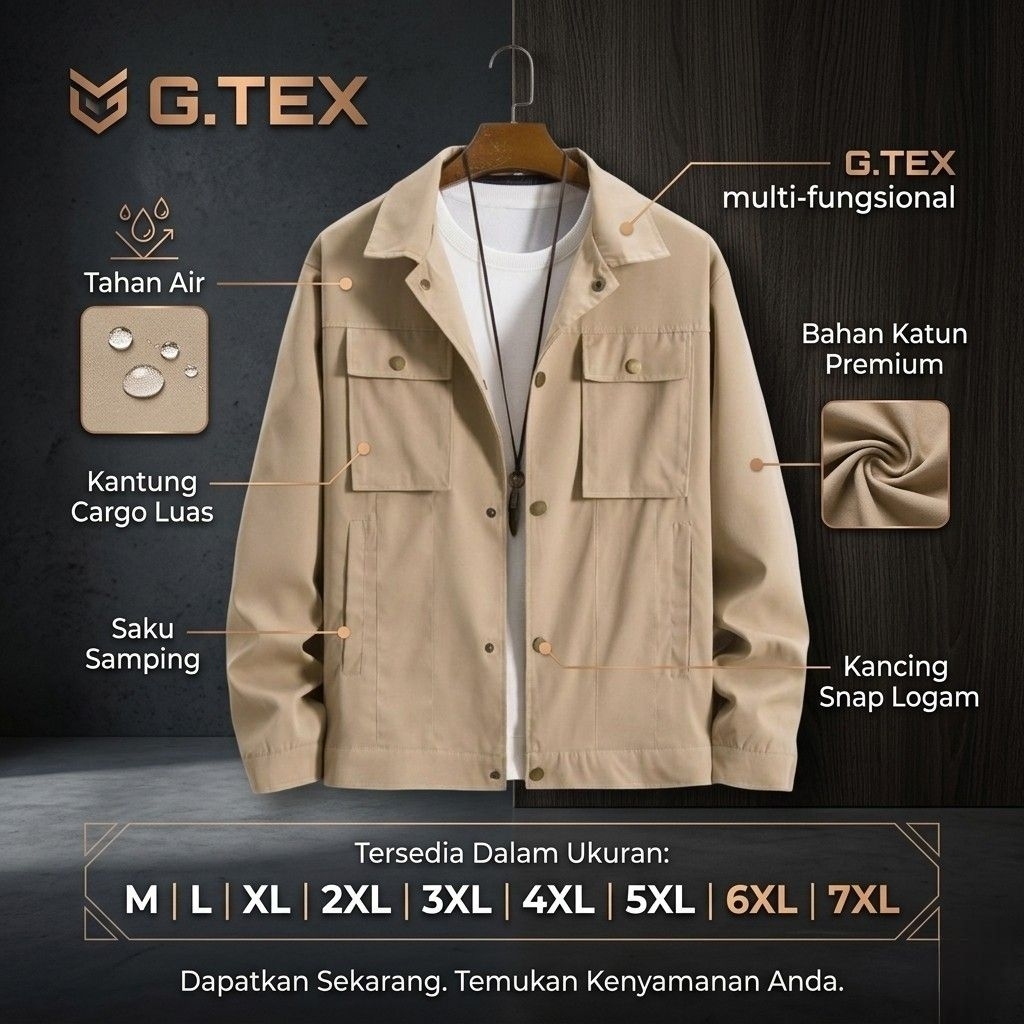 G.TEX Jaket Semi Parka Pria Safari Casual Big Size Jumbo M - 7XL