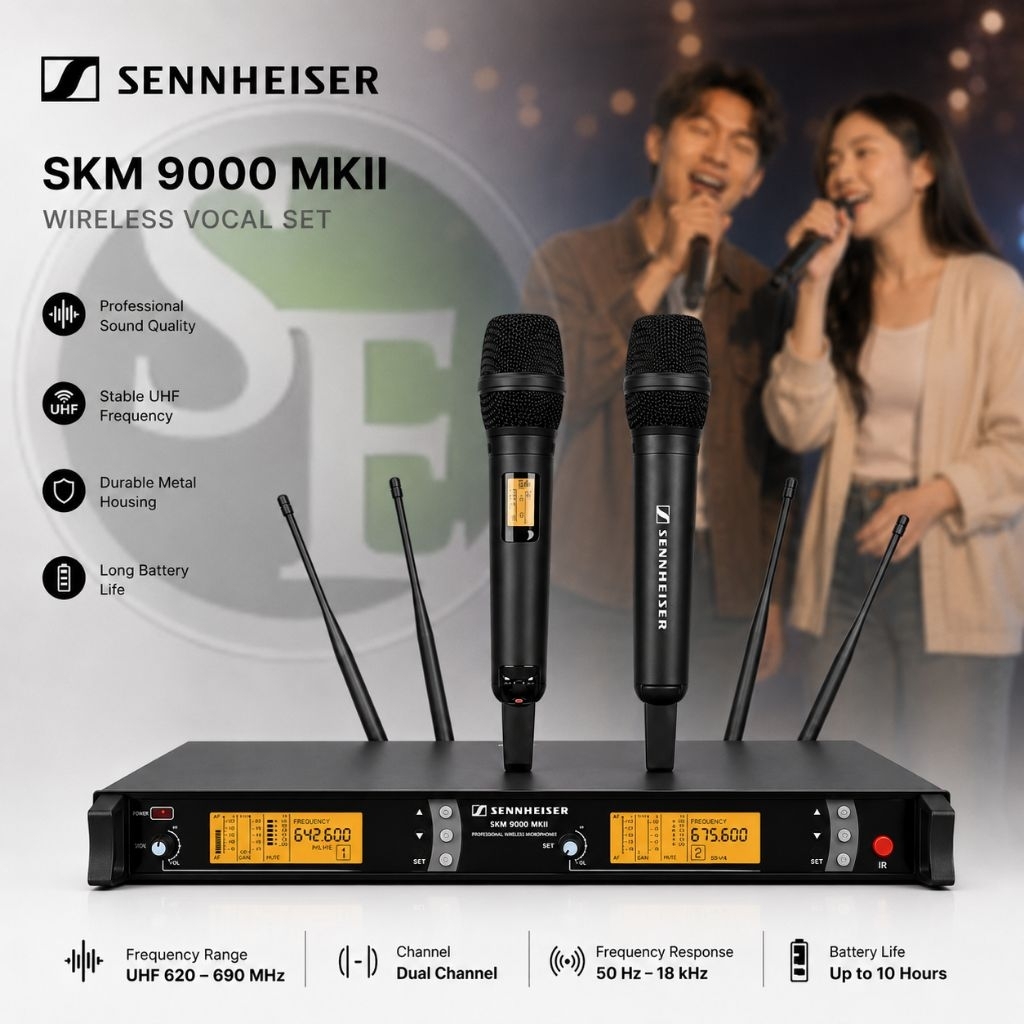 Mic Wireless SENNHEISER SKM 9000 UHF ( Free Koper ) 2 Mic 4 Antena