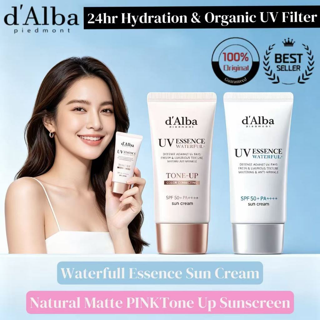 *COD&EXP 2028* D'Alba Waterfull Tone Up Pink Sun Cream  SPF50+ PA+++ 50ml & Waterfull Essence Sun Cr
