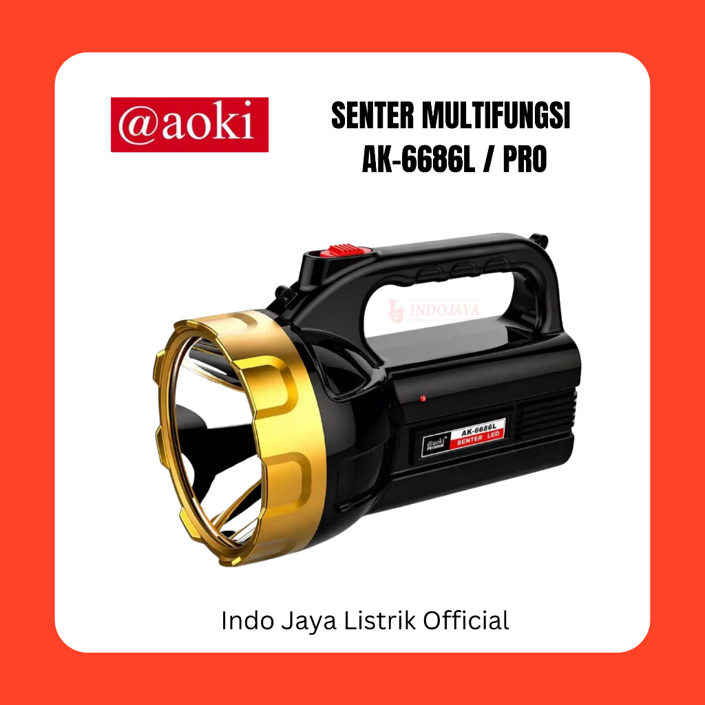 Aoki Senter Jumbo LED 20 Watt Lensa Besar 10.3CM AK-6686L - Baterai 2400mAh - Cas Langsung AC 220V -
