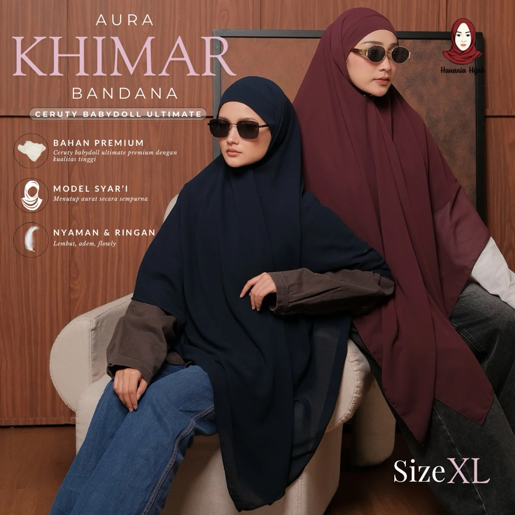 Hanania Hijab - Aura Khiban French Square Syar'i Jumbo XL Segiempat Tali | Khimar Bandana Ceruty Bab