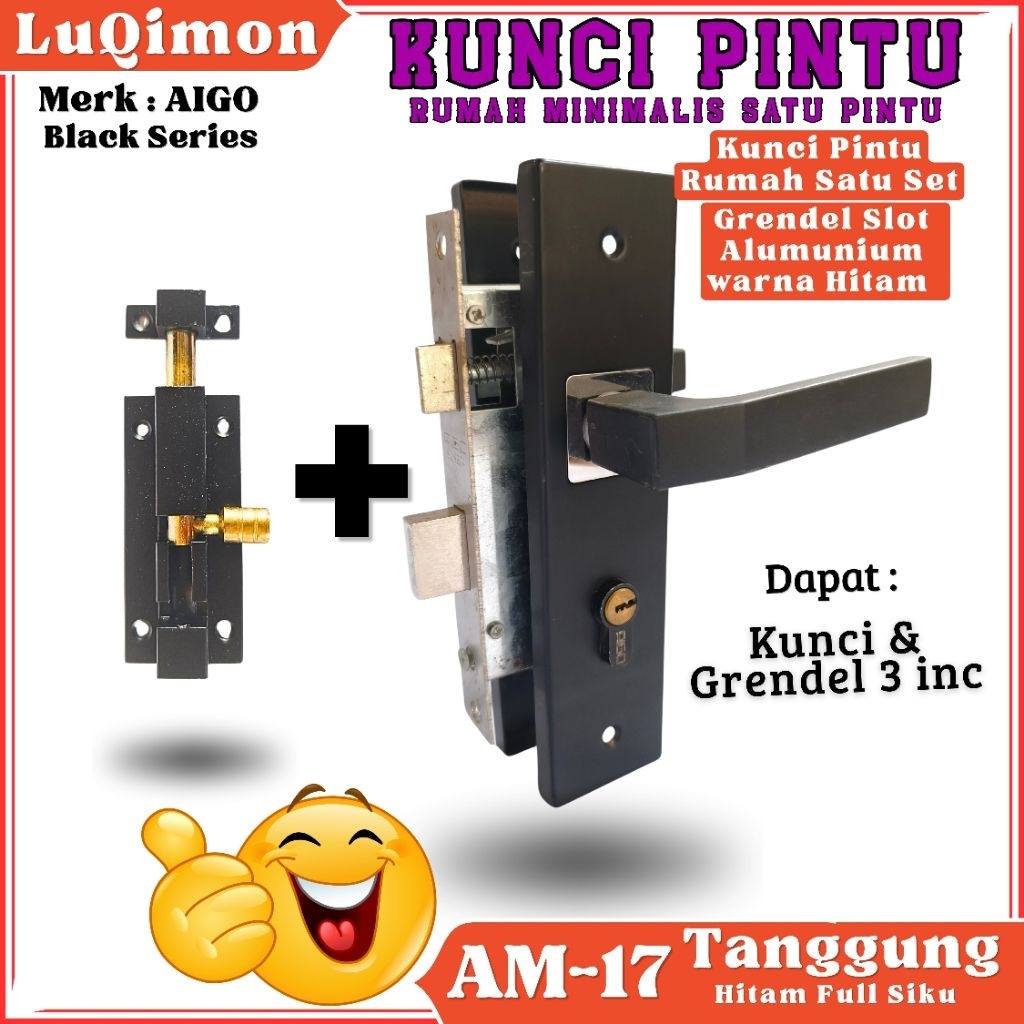 AIGO Kunci Pintu Rumah Kamar Tidur Murah GRATIS Grendel Slot Kunci Hitam Tanggung