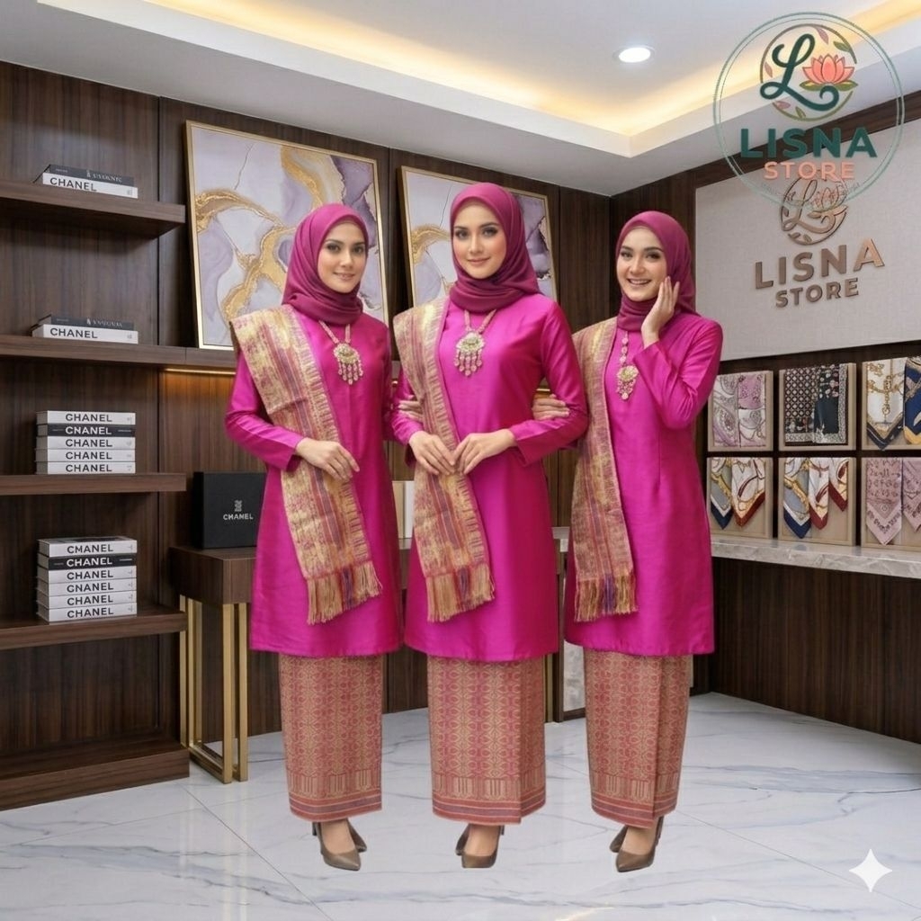 SETELAN BAJU KURUNG MELAYU//SETELAN BAJU KURUNG ROK SONGKET DAN SELENDANG