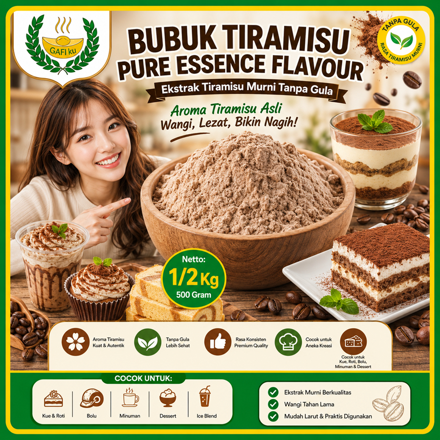 Bubuk Tiramisu Pure Efe 1/2 Kg Essen Flavor Ekstrak Tiramisu Murni 500 Gram Tanpa Gula Flavour Essen