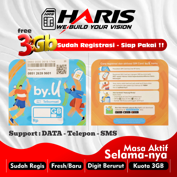 Kartu Perdana by.U 3GB Nasional Siap Pakai - Perdana Fresh by.U Sudah Registrasi