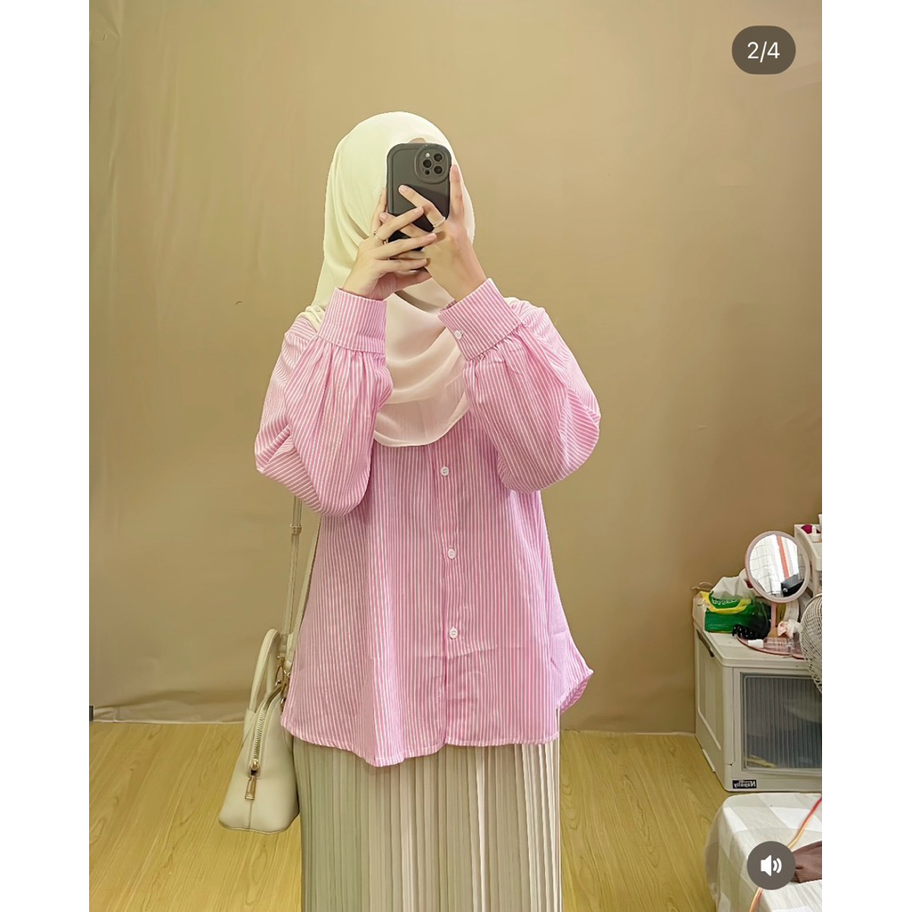 (preloved) kemeja salur pink