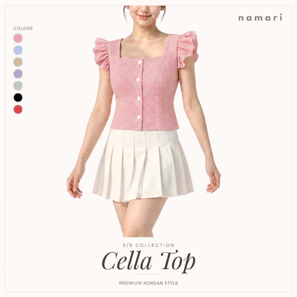 NAMARI - Cella Top - Baju Blouse Blus Croptop Korean Rempel Ruffle Kotak Wanita