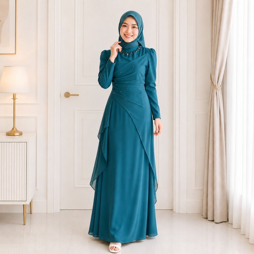 Gamis Kekinian Marcella Dress KF Bahan Ceruty Babydoll Elegan Simple Casual Jumbo Dress Pesta Kondan