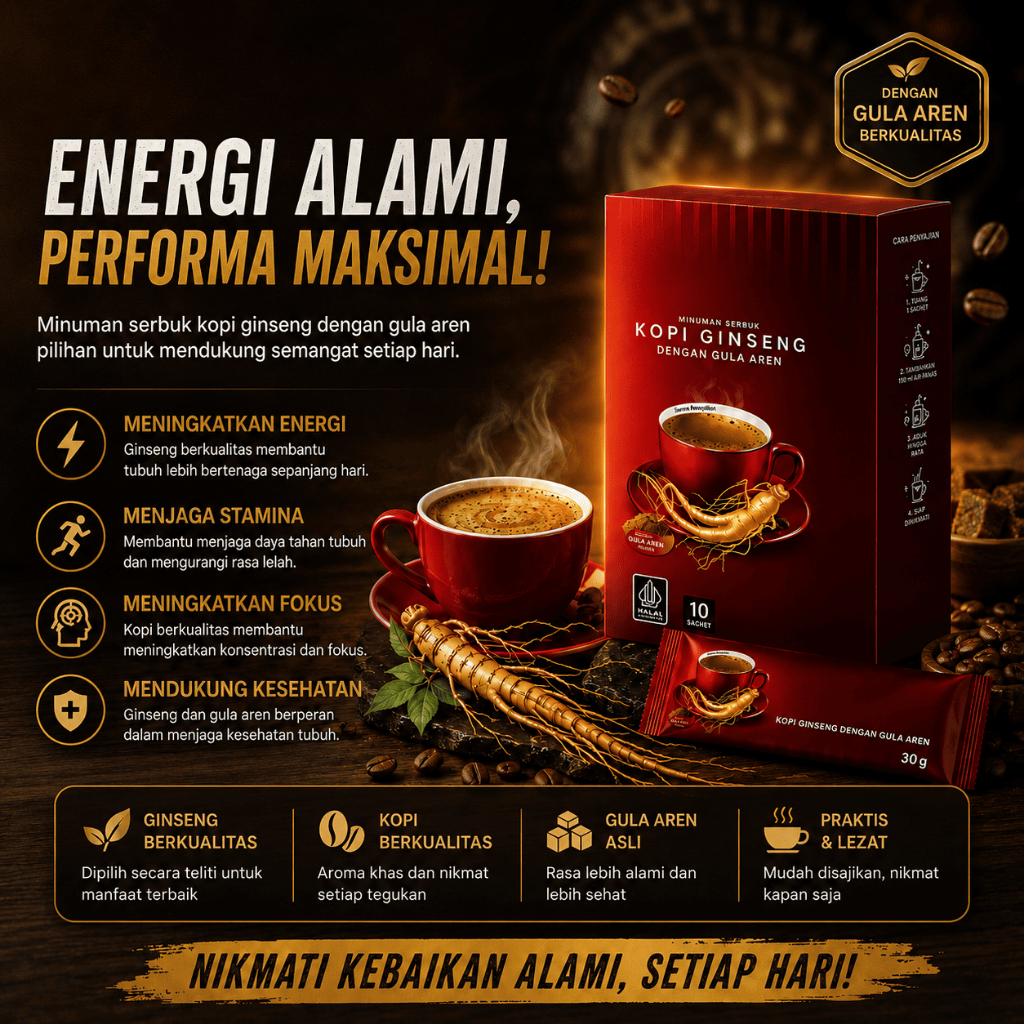 Kopi Ginseng G-MAX 3 Sachet - Menambah Energi dan Stamina Pria, Menggunakan Ginseng dan Gula Aren
