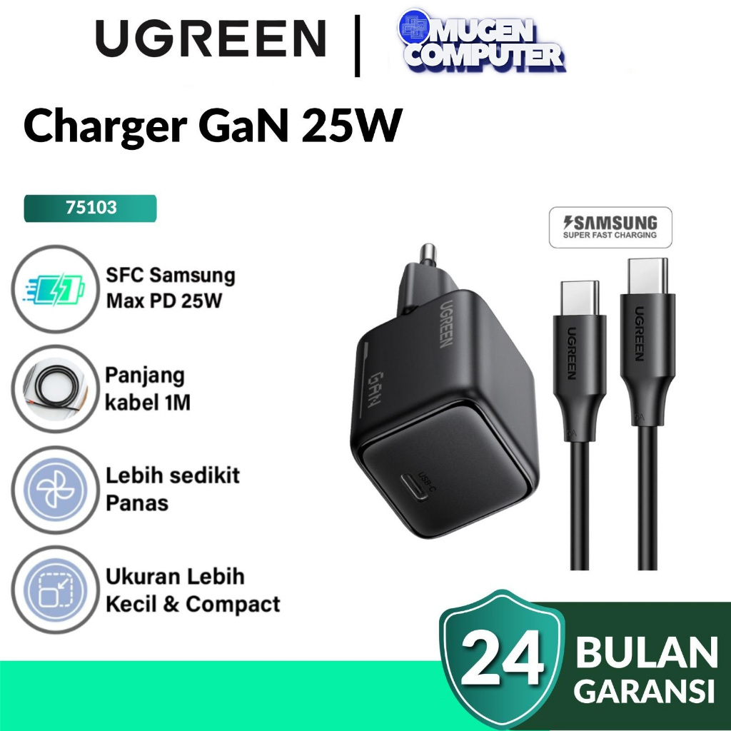 Ugreen Charger 75103 N GaN Series with cable Type C to Type C Cable 25W Super Fast Charging